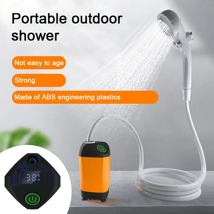 Outdoor Camping Shower IPX7 Waterproof with Digital Display Portable Electric Shower Pump for Hiking Travel Beach Pet Watering